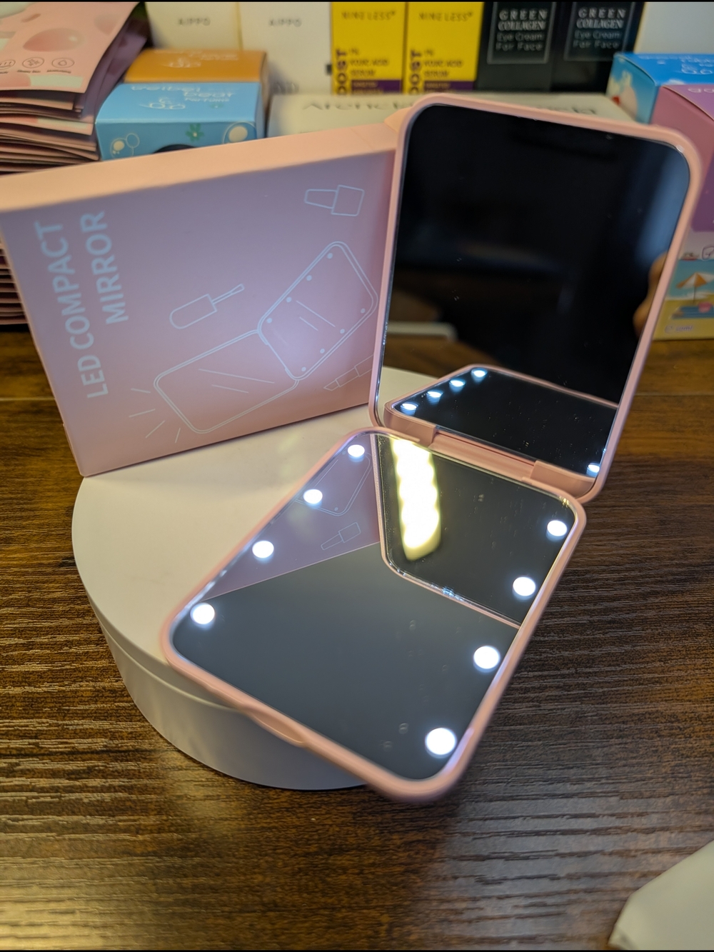 LED Lighted Compact Makeup Mirror - Pink